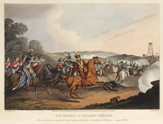 The Marquis of Anglesea wounded, whilst heading a charge of heavy cavalry at the close of the Battle of Waterloo, June 18th 1815, engraved by M. Dubourg, 1819
